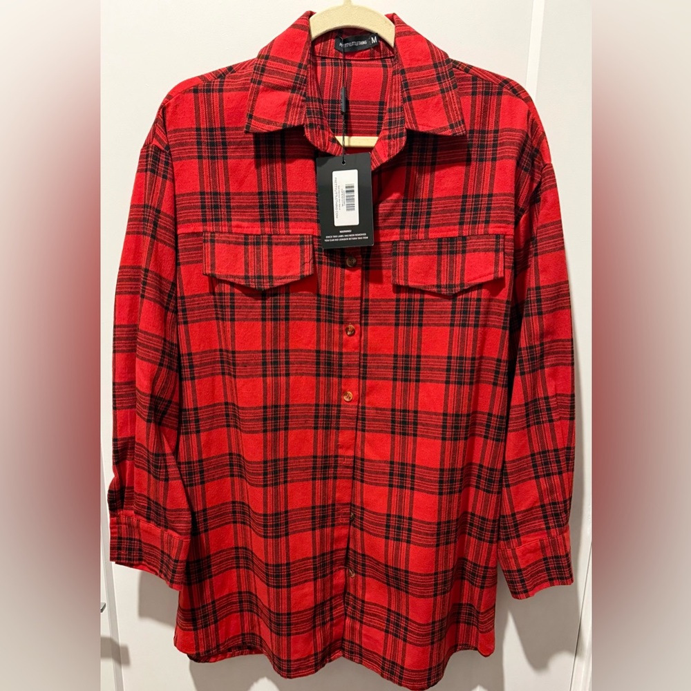 Pretty Little Thing Woman’s Classic Red Plaid Flannel Shirt. New With Tags.